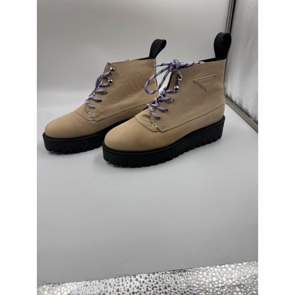 Last Rocky Cream Nubuck Leather Lug Sole Boots Purple Laces Women's Size Us 7